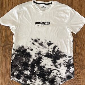 Hollister Men's White and Black Tie-Dye Shirt